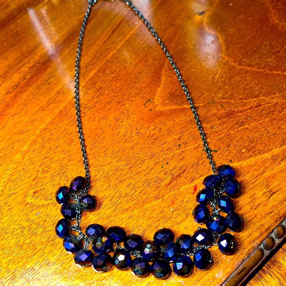 NY&Co purple/black crystal necklace on dark pewter chain